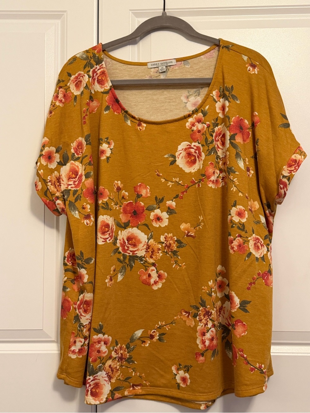 Green Envelope Mustard Floral Scoop Neck Tee